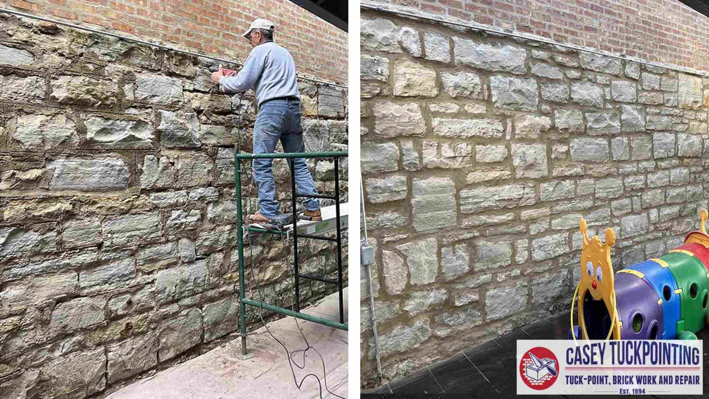Stone Wall Repair - Before and After